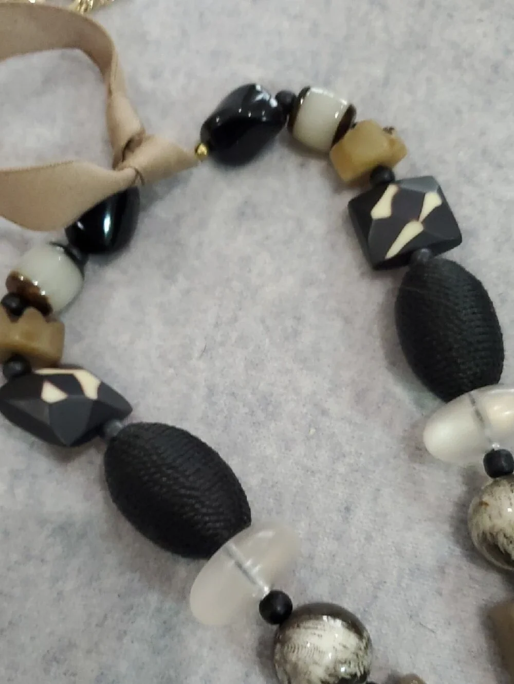 Chicos Chunky 23 Inch Neutral Multi-Bead Statement Necklace in Black and Tan